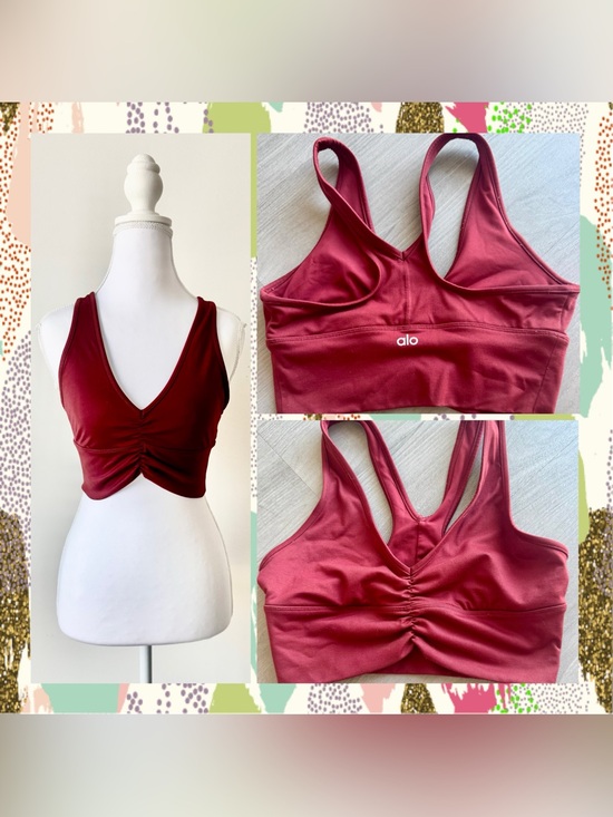 ALO Yoga Tops - ALO Yoga Wild Thing Burgundy Deep V Ruched Crop Top Sz S 🍷